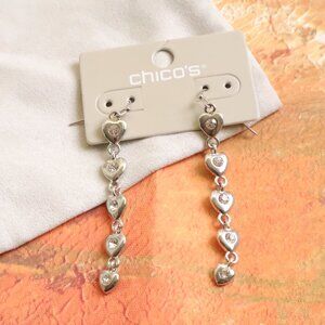 Chico's Elegant Heart Drop Earrings Silver Tone Fashion Jewelry Trendy Design